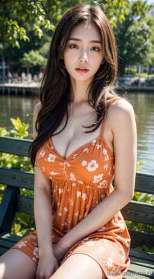 穿花裙子的美女图片(公园里的美妙时光，穿橙色花裙的美女)