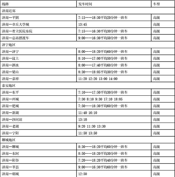 济南汽车西站公布最新时刻表 开通至河南等省外线路