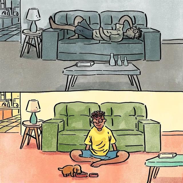 十张漫画画出养狗前后的生活变化，网友：人间真实